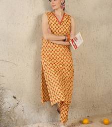 Ethnic Motifs Printed V-Neck Straight Cotton Kurta With Trousers