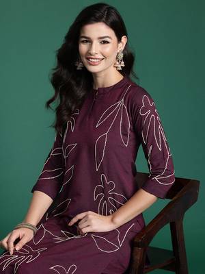 Floral Embroidered Thread Work Pure Cotton Kurta with Trousers 2