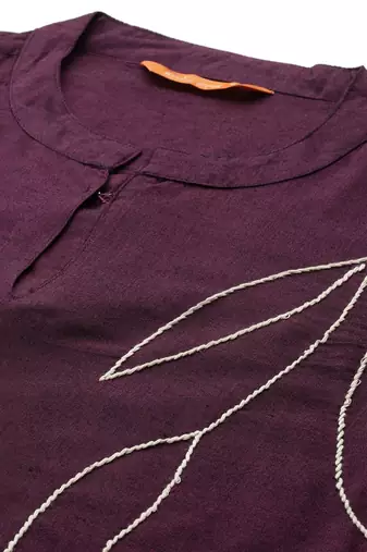 Floral Embroidered Thread Work Pure Cotton Kurta with Trousers