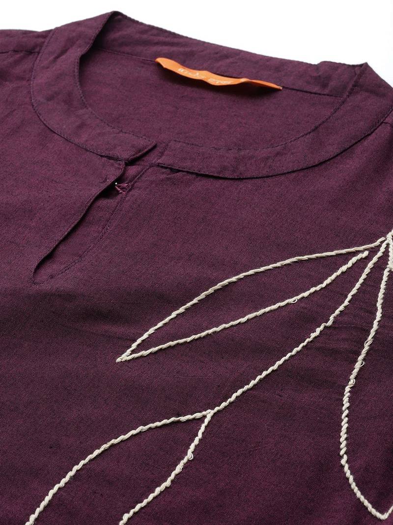 Floral Embroidered Thread Work Pure Cotton Kurta with Trousers