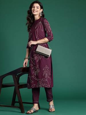 Floral Embroidered Thread Work Pure Cotton Kurta with Trousers 7