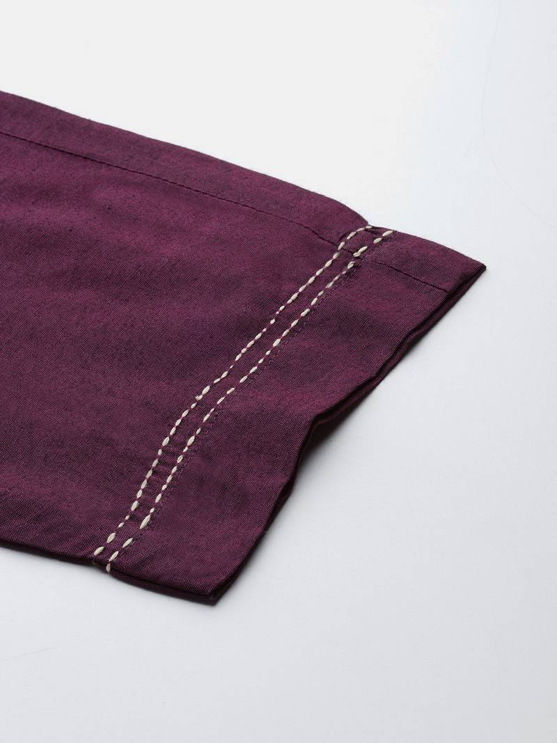 Floral Embroidered Thread Work Pure Cotton Kurta with Trousers