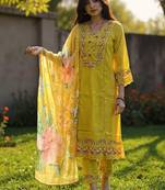 Floral Embroidered Thread Work Kurta With Trousers & Dupatta