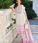Women Floral Embroidered Regular Thread Work Linen Kurta with Trousers & With Dupatta