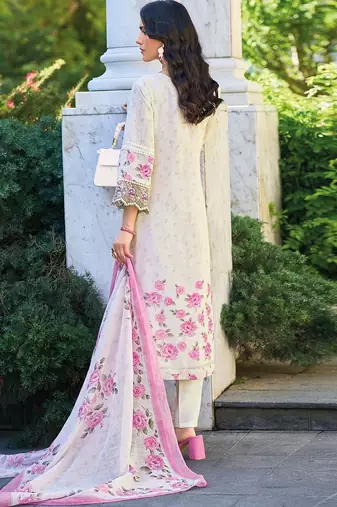 Women Floral Embroidered Regular Thread Work Linen Kurta with Trousers & With Dupatta