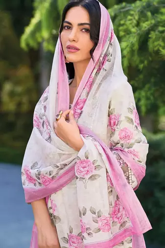 Women Floral Embroidered Regular Thread Work Linen Kurta with Trousers & With Dupatta