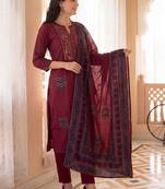 Women Ethnic Motifs Embroidered Regular Thread Work Pure Cotton Kurta with Trousers & With Dupatta
