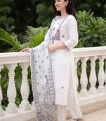 Women Ethnic Motifs Embroidered Regular Thread Work  Cotton Kurta with Trousers & With Dupatta