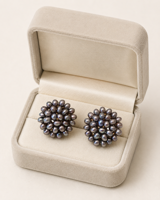 Grey freshwater pearl cluster stud earrings for women 2
