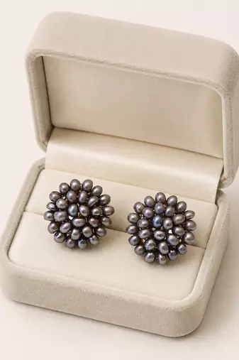 Grey freshwater pearl cluster stud earrings for women