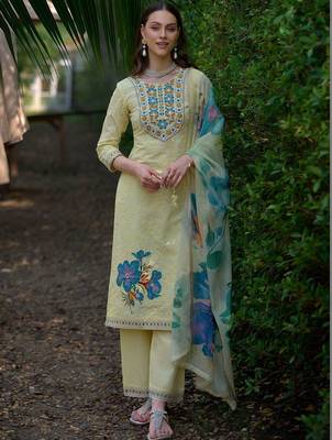 Women Floral Embroidered Regular Thread Work  Cotton Kurta with Trousers & With Dupatta 6