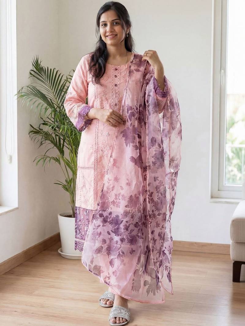 Women Floral Embroidered Regular Thread Work Kurta with Trousers & With Dupatta