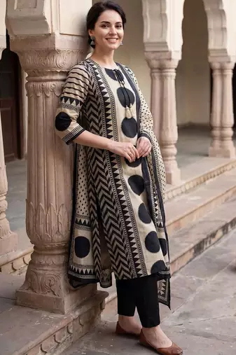 Women Printed Regular Pure Cotton Kurta with Trousers & With Dupatta