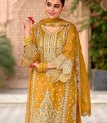 Floral Embroidered Zari Organza Kurta With Trousers And Dupatta