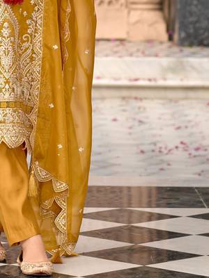 Floral Embroidered Zari Organza Kurta With Trousers And Dupatta 7