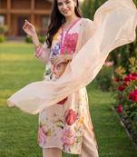 Women Floral Printed Linen Kurta with Trousers & With Dupatta