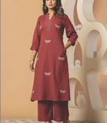 Women Embroidered Regular Thread Work Pure Cotton Kurta with Palazzos