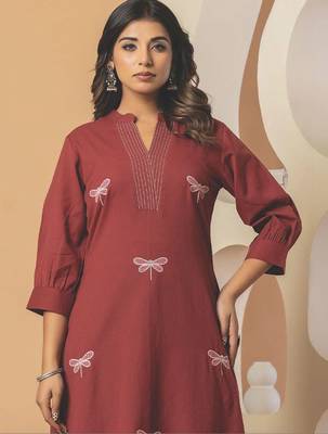Women Embroidered Regular Thread Work Pure Cotton Kurta with Palazzos 2