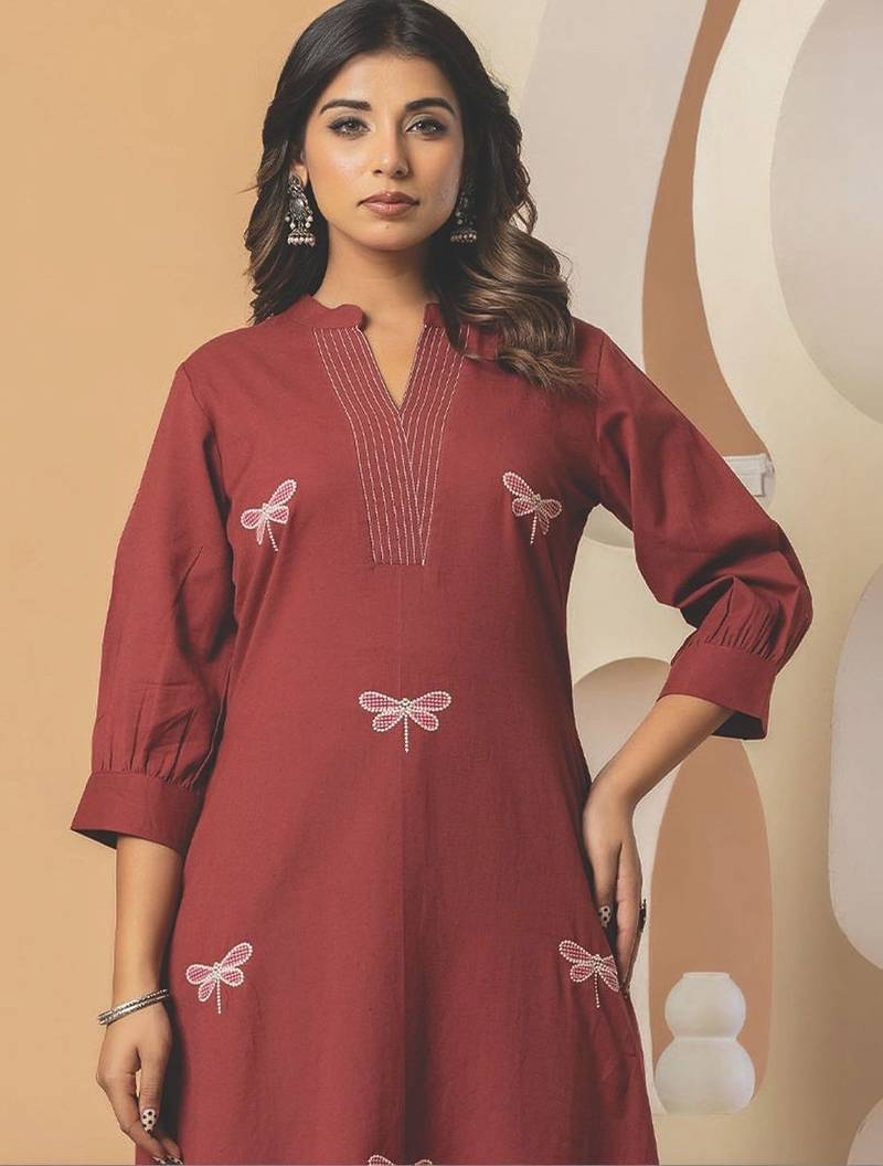 Women Embroidered Regular Thread Work Pure Cotton Kurta with Palazzos