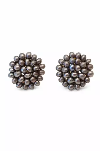 Grey freshwater pearl cluster stud earrings for women