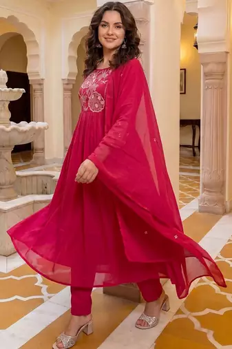 Women Ethnic Motifs Embroidered Regular Thread Work Pure Cotton Kurta with Trousers & With Dupatta