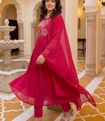 Women Ethnic Motifs Embroidered Regular Thread Work  Cotton Kurta with Trousers & With Dupatta