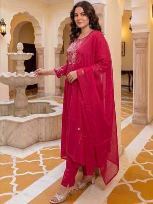 Women Ethnic Motifs Embroidered Regular Thread Work  Cotton Kurta with Trousers & With Dupatta 4