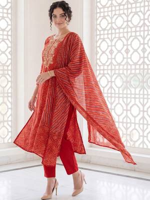 Women Ethnic Motifs Printed Regular Mirror Work  Cotton Kurta with Trousers & With Dupatta 1