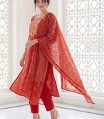 Women Ethnic Motifs Printed Regular Mirror Work  Cotton Kurta with Trousers & With Dupatta