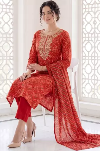 Women Ethnic Motifs Printed Regular Mirror Work  Cotton Kurta with Trousers & With Dupatta
