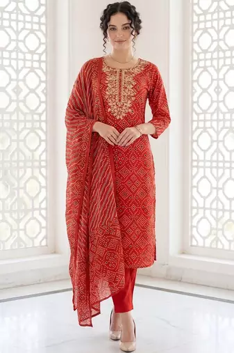 Women Ethnic Motifs Printed Regular Mirror Work  Cotton Kurta with Trousers & With Dupatta