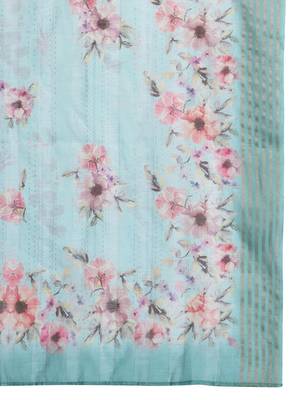 Floral Embroidered Thread Work Linen Kurta with Trousers & With Dupatta 4