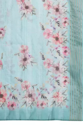 Floral Embroidered Thread Work Linen Kurta with Trousers & With Dupatta