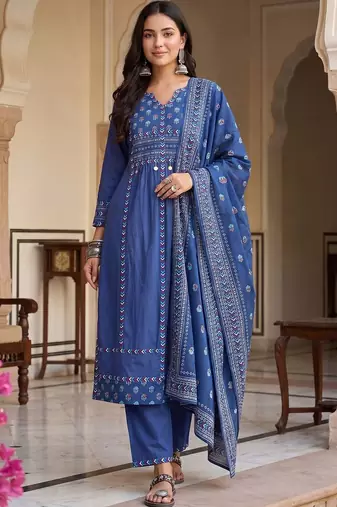 Women Ethnic Motifs Printed Regular Pure Cotton Kurta with Trousers & With Dupatta