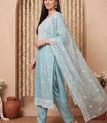 Women Ethnic Motifs Embroidered Regular Chikankari Kurta with Trousers & With Dupatta