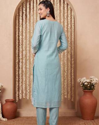 Women Ethnic Motifs Embroidered Regular Chikankari Kurta with Trousers & With Dupatta 6