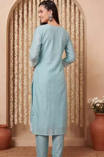Women Ethnic Motifs Embroidered Regular Chikankari Kurta with Trousers & With Dupatta