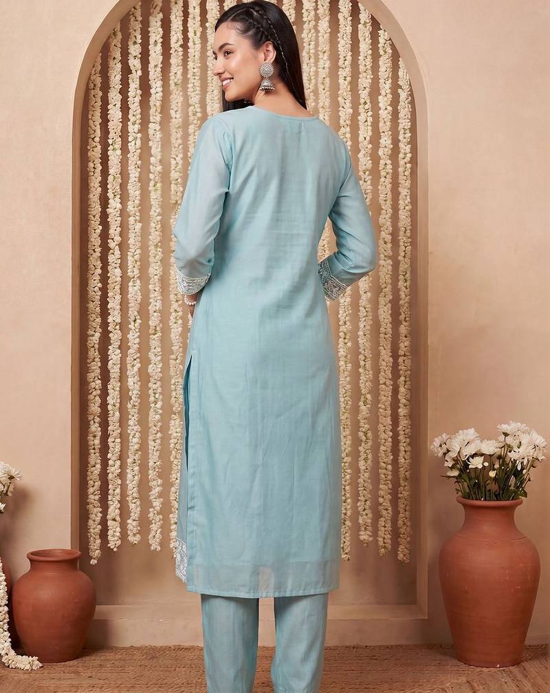 Women Ethnic Motifs Embroidered Regular Chikankari Kurta with Trousers & With Dupatta
