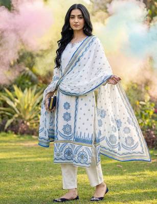 Ethnic Motifs Printed Panelled Pure Cotton Kurta with Trousers & Dupatta 1