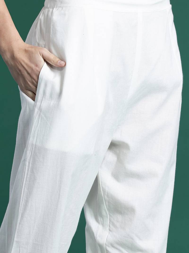 Ethnic Motifs Printed Panelled Pure Cotton Kurta with Trousers & Dupatta