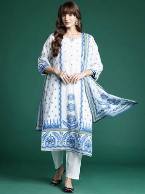 Ethnic Motifs Printed Panelled Pure Cotton Kurta with Trousers & Dupatta 5