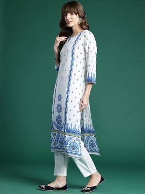 Ethnic Motifs Printed Panelled Pure Cotton Kurta with Trousers & Dupatta 6
