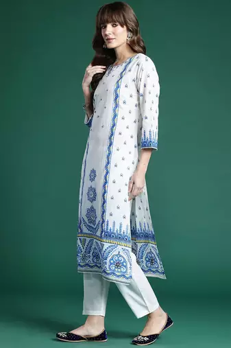 Ethnic Motifs Printed Panelled Pure Cotton Kurta with Trousers & Dupatta
