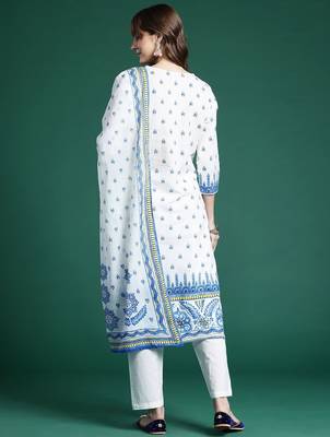 Ethnic Motifs Printed Panelled Pure Cotton Kurta with Trousers & Dupatta 7