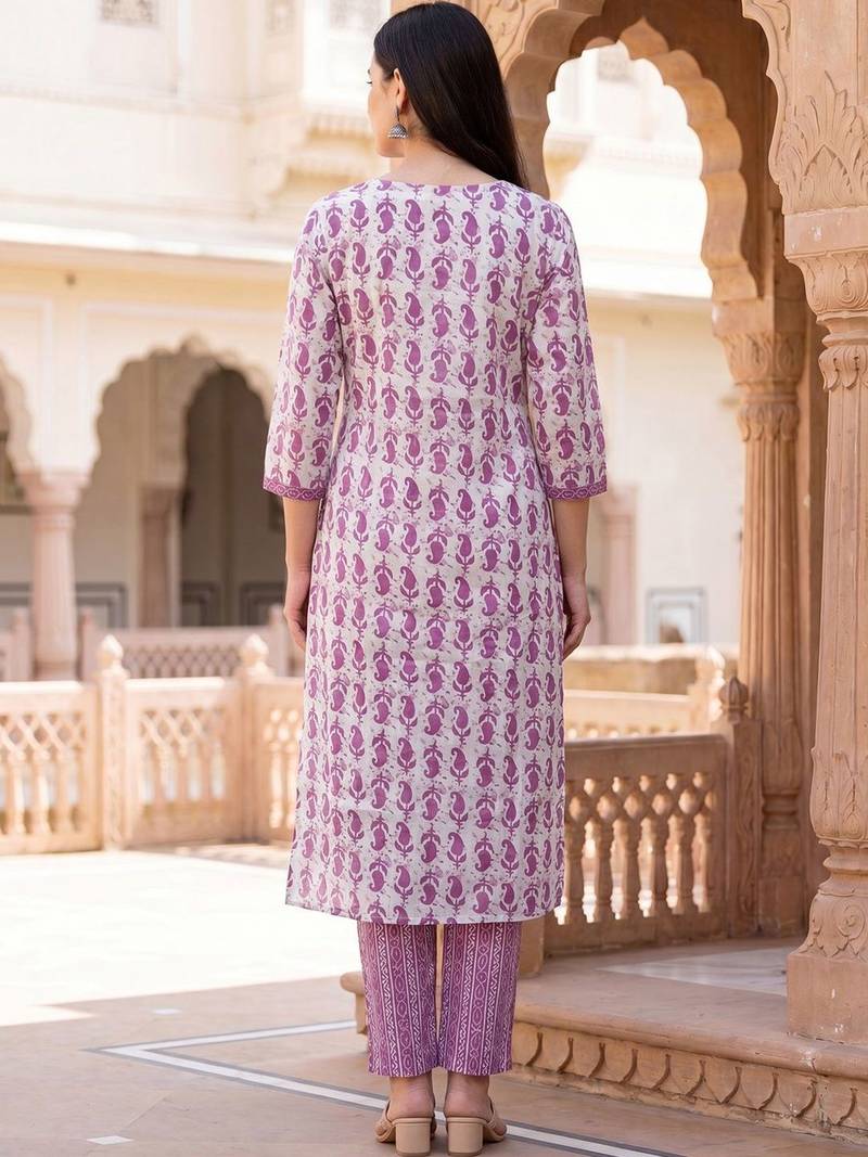 Women Paisley Printed Regular  Cotton Kurta with Trousers & With Dupatta