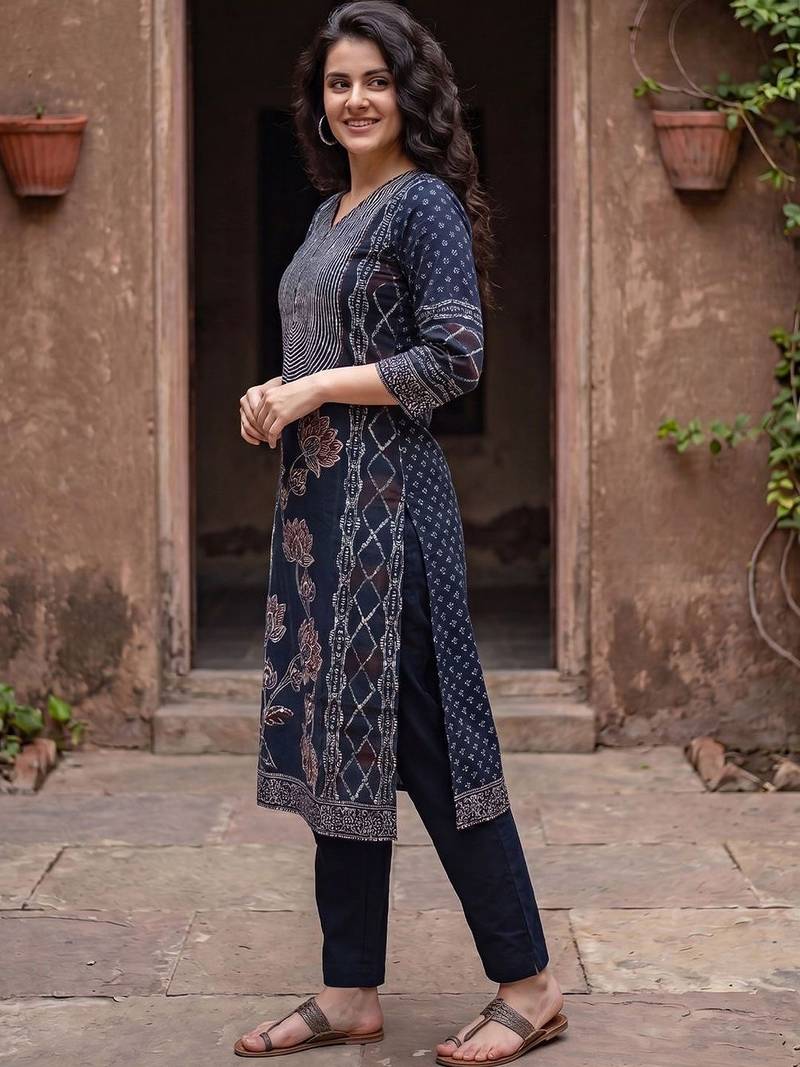 Women Ethnic Motifs Printed Regular  Cotton Kurta with Trousers & With Dupatta