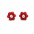 Red coral bead flower stud earrings with white pearl centre