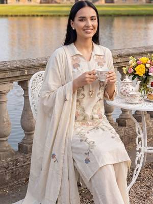 Women Ethnic Motifs Embroidered Regular Thread Work  Cotton Kurta with Trousers & With Dupatta 1