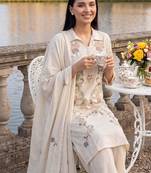 Women Ethnic Motifs Embroidered Regular Thread Work  Cotton Kurta with Trousers & With Dupatta