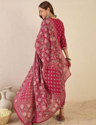 Women Floral Printed Regular V-Neck Kurta with Salwar & Dupatta 4
